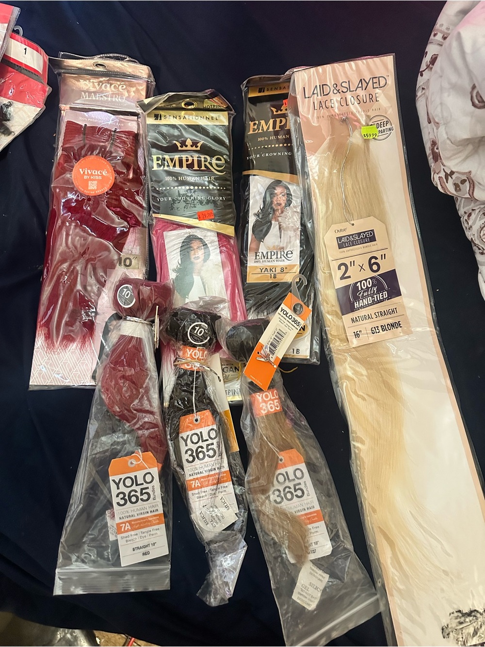Hair Weave & Closure Bundle — Blonde, red , Black